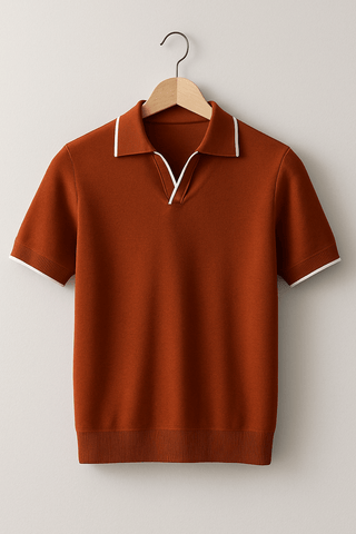 Aaron Strickpoloshirt Kurzarm Kontrastkante - Polos - Braun - Müller Mode