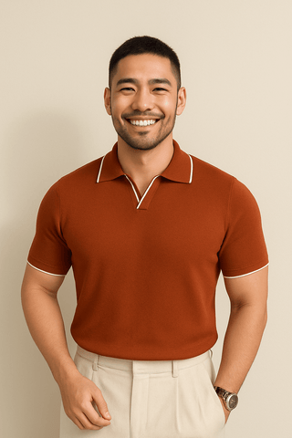 Aaron Strickpoloshirt Kurzarm Kontrastkante - Polos - Braun - Müller Mode