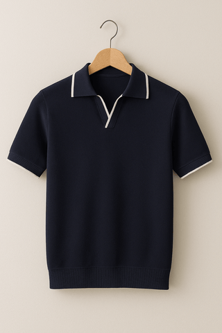 Aaron Strickpoloshirt Kurzarm Kontrastkante - Polos - Dunkelblau - Müller Mode
