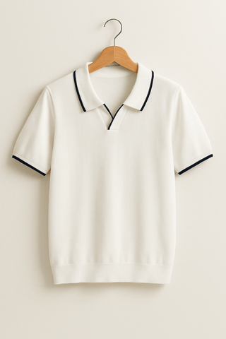 Aaron Strickpoloshirt Kurzarm Kontrastkante - Polos - Weiß - Müller Mode