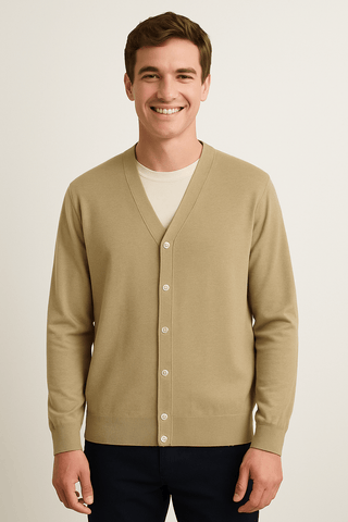 Adam Strickjacke mit V - Ausschnitt und Knöpfen - Strickwaren - Beige - Müller Mode