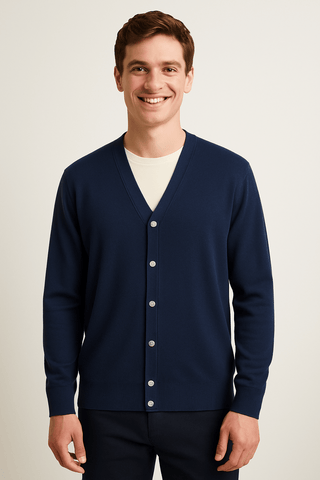 Adam Strickjacke mit V - Ausschnitt und Knöpfen - Strickwaren - Marineblau - Müller Mode