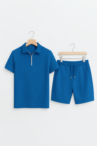 Adam Strukturierter Polo - Shorts Set - Sets - Blau - Müller Mode