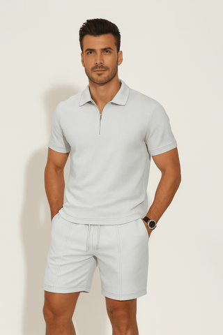 Adam Strukturierter Polo - Shorts Set - Sets - Grau - Müller Mode