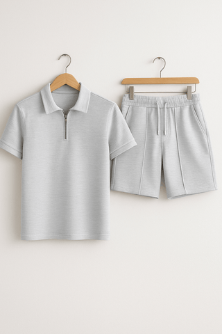 Adam Strukturierter Polo - Shorts Set - Sets - Grau - Müller Mode