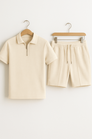 Adam Strukturierter Polo - Shorts Set - Sets - Khaki - Müller Mode