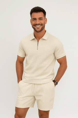 Adam Strukturierter Polo - Shorts Set - Sets - Khaki - Müller Mode