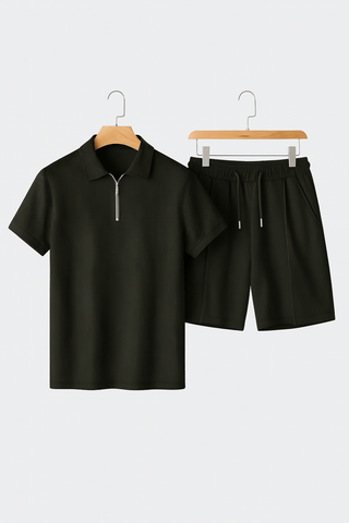 Adam Strukturierter Polo - Shorts Set - Sets - Schwarz - Müller Mode