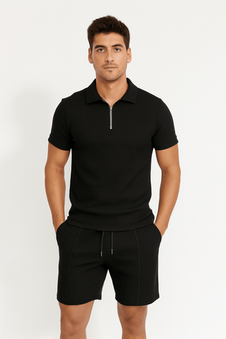 Adam Strukturierter Polo - Shorts Set - Sets - Schwarz - Müller Mode