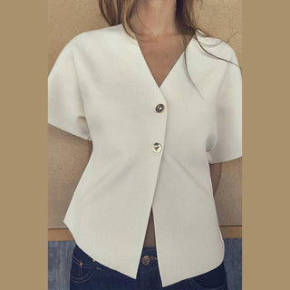 Alba – 2 - Knopf - Bluse – Vielseitig, lockere Passform - Bluse - Weiß - Müller Mode