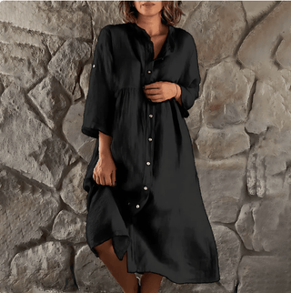 Alice – Sommerkleid in Übergröße – Lässig geknöpft - Kleider - Schwarz - Müller Mode