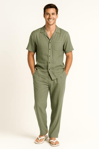 Andreas Set mit Strandhemd und Hose - Sets - Armeegrün - Müller Mode