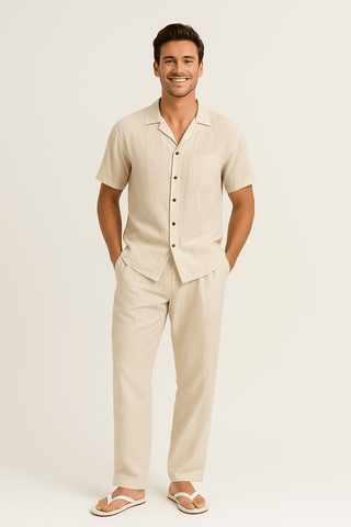 Andreas Set mit Strandhemd und Hose - Sets - Khaki - Müller Mode