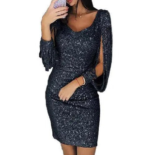 Anika - Kleid - Pailletten Midi - Kleider - Schwarz - Müller Mode