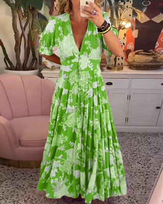 Anni - Blumenkleid - A - Linie - Puffärmel - Kleider - Grün - Müller Mode