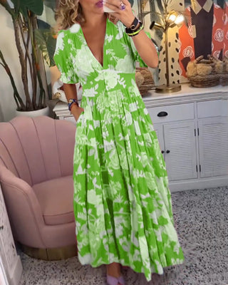 Anni - Blumenkleid - A - Linie - Puffärmel - Kleider - Grün - Müller Mode
