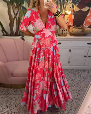 Anni - Blumenkleid - A - Linie - Puffärmel - Kleider - Rot - Müller Mode
