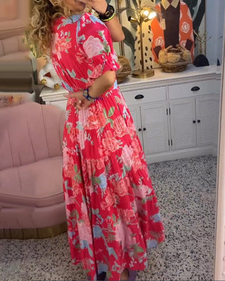 Anni - Blumenkleid - A - Linie - Puffärmel - Kleider - Rot - Müller Mode