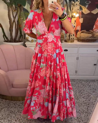 Anni - Blumenkleid - A - Linie - Puffärmel - Kleider - Rot - Müller Mode