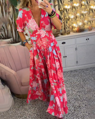Anni - Blumenkleid - A - Linie - Puffärmel - Kleider - Rot - Müller Mode