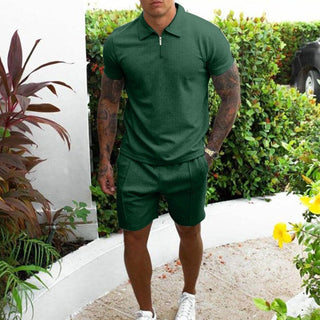 Arthur Polo mit Reißverschluss und Shorts Set - Sets - Grün - Müller Mode