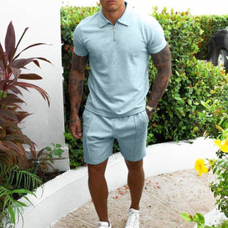 Arthur Polo mit Reißverschluss und Shorts Set - Sets - Hellblau - Müller Mode