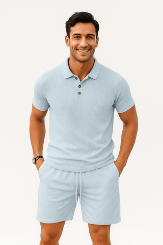 Artur Strukturierter Polo - Shorts Set - Sets - Blau - Müller Mode