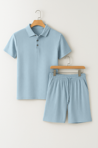 Artur Strukturierter Polo - Shorts Set - Sets - Blau - Müller Mode