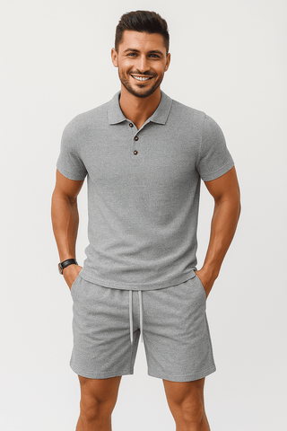 Artur Strukturierter Polo - Shorts Set - Sets - Grau - Müller Mode