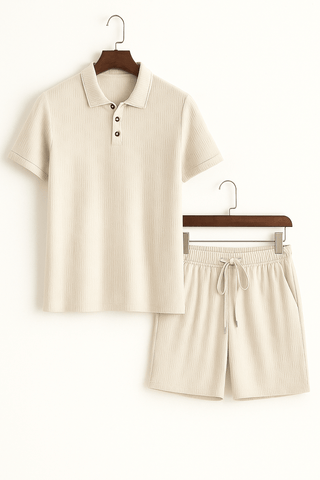 Artur Strukturierter Polo - Shorts Set - Sets - Khaki - Müller Mode