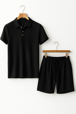 Artur Strukturierter Polo - Shorts Set - Sets - Schwarz - Müller Mode
