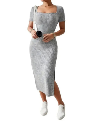 Ava Rippenstrick Bodycon Midikleid - Kleider - Grau - Müller Mode