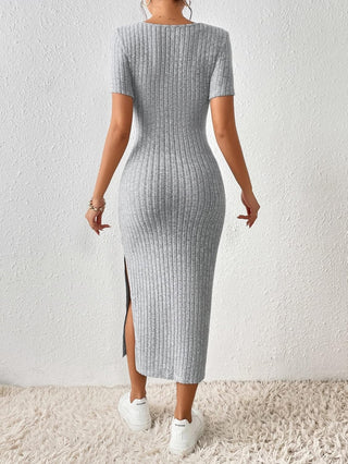 Ava Rippenstrick Bodycon Midikleid - Kleider - Grau - Müller Mode