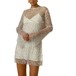 Avaline - Pailletten - Minikleid - Transparenter Mesh - Stil - Kleider - Weiß - Müller Mode