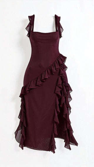 Avery - Kleid - Maxikleid mit Rüschen - Kleider - Dunkel lila - Müller Mode