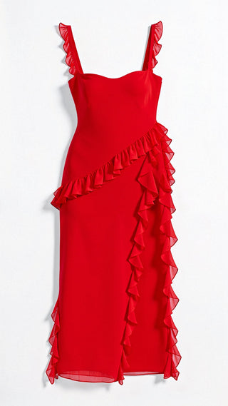 Avery - Kleid - Maxikleid mit Rüschen - Kleider - Rot - Müller Mode