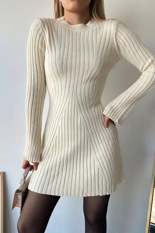 Azalea - Langärmliges Minikleid - Rippmuster - Kleider - Weiß - Müller Mode