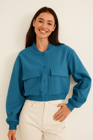 Barbara Blousonjacke mit Taschen Knopfverschluss - Leichte Jacken - Blau - Müller Mode