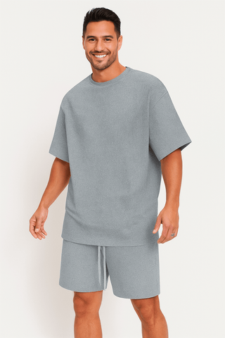 Bernard Strukturierter Oversized - T-Shirt Shorts Set - Sets - Grau - Müller Mode