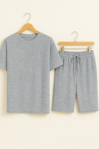 Bernard Strukturierter Oversized - T-Shirt Shorts Set - Sets - Grau - Müller Mode