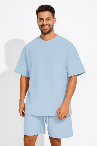 Bernard Strukturierter Oversized - T-Shirt Shorts Set - Sets - Himmelblau - Müller Mode