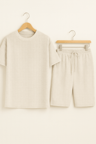 Bernard Strukturierter Oversized - T-Shirt Shorts Set - Sets - Khaki - Müller Mode