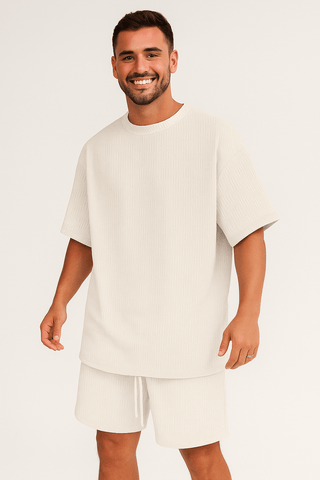 Bernard Strukturierter Oversized - T-Shirt Shorts Set - Sets - Khaki - Müller Mode