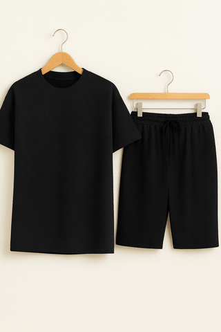 Bernard Strukturierter Oversized - T-Shirt Shorts Set - Sets - Schwarz - Müller Mode