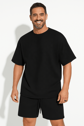 Bernard Strukturierter Oversized - T-Shirt Shorts Set - Sets - Schwarz - Müller Mode