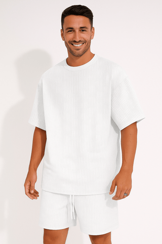 Bernard Strukturierter Oversized - T-Shirt Shorts Set - Sets - Weiß - Müller Mode