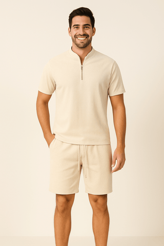 Bert Waffel Set mit Reißverschlusskragen - Sets - Khaki - Müller Mode