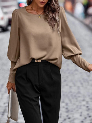 Britta - Langärmeliges Bluse - Langarmshirt - Bluse - Braun - Müller Mode