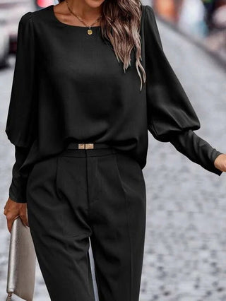 Britta - Langärmeliges Bluse - Langarmshirt - Bluse - Schwarz - Müller Mode
