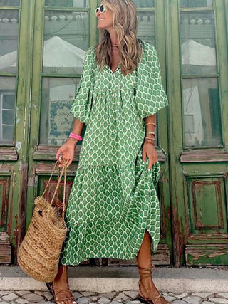 Brooklynn - Boho Sommerkleid - Aufgeblasener Relaxed Fit - Kleider - Grün - Müller Mode